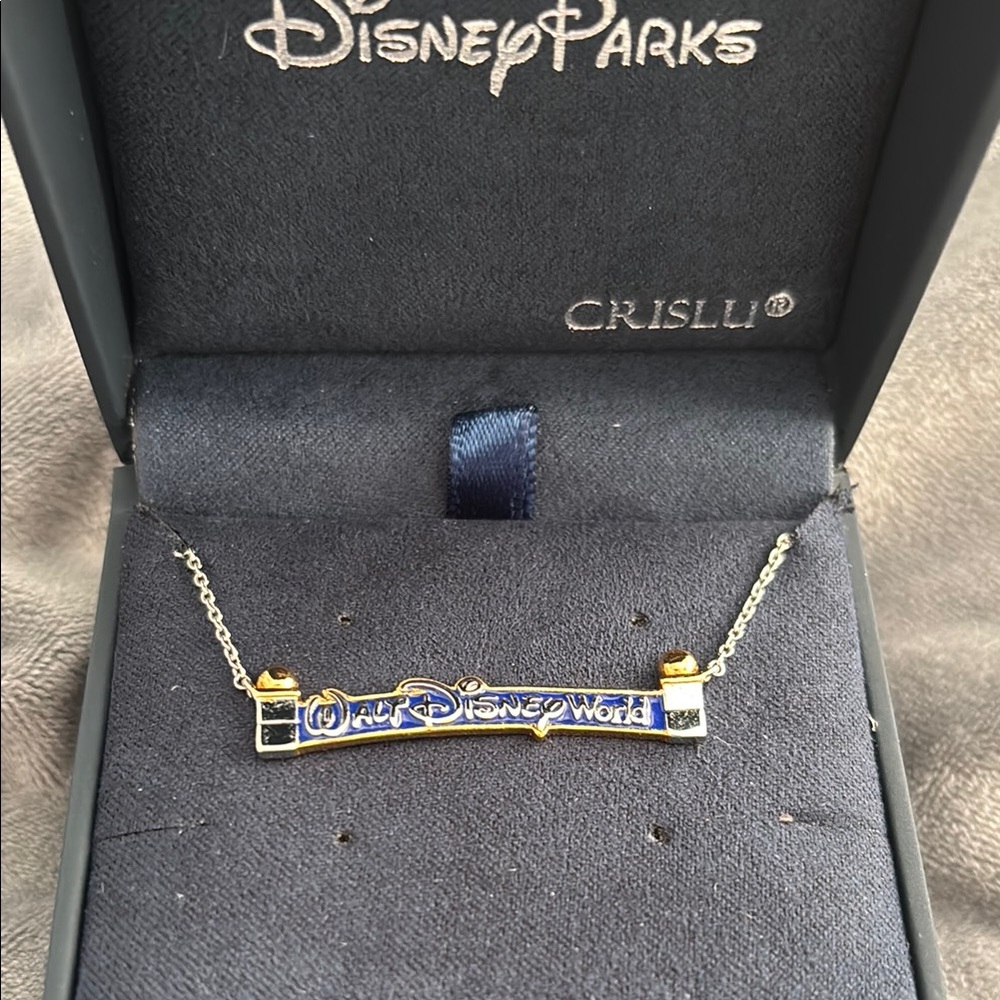 Crislu Walt Disney World  Blue and Gold Bar Necklace with Dainty Chain